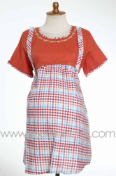 baju hamil menyusui pendek overall kotak orange   SD 175  large